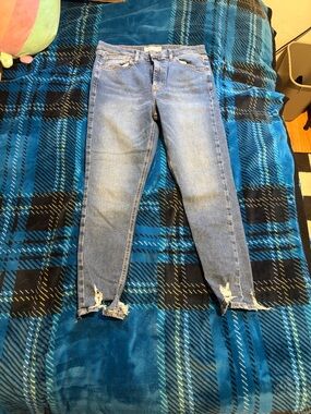 Topshop Light Blue Skinny Jeans with Distressed Ankles